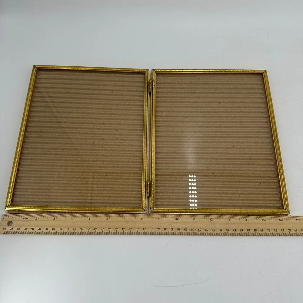 Vintage Style Gold Metal Hinged Double Picture Frame Bifold for Two 8x10 Photos